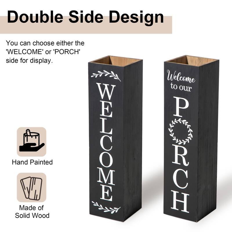 Glitzhome 30"H Double Sided Wooden Black Boxed WELCOME PORCH or WELCOME HOME Porch Sign