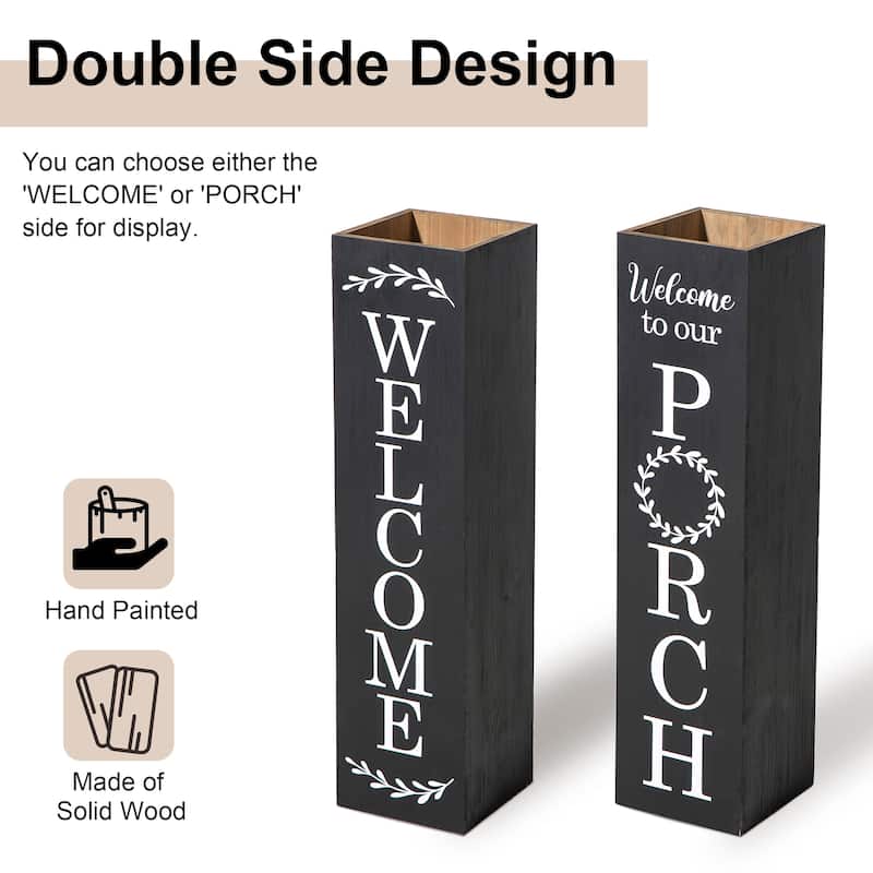 Glitzhome 30"H Rustic Welcome & Home or Welcome & Porch Double Sided Wooden Planter Sign Front Door Decor(2025 Quality-upgraded)