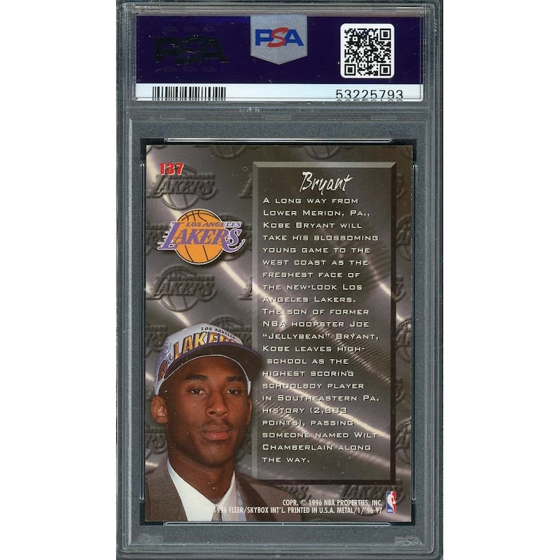 Kobe Bryant 1996 Fleer Metal Basketball Rookie Card RC #137 Graded PSA 6 - 8'6" x 11'6"