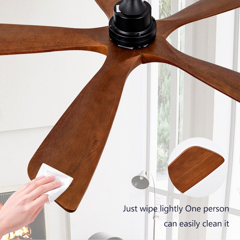 52 Inch Outdoor Ceiling Fan for Patios with Light, 5 Solid Wood Blades, Modern Noiseless Reversible DC Motor - Black