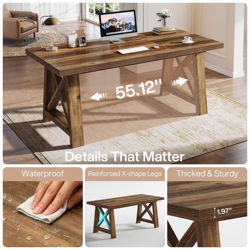 63 Inch Executive Desk with Sturdy X-Shaped Legs