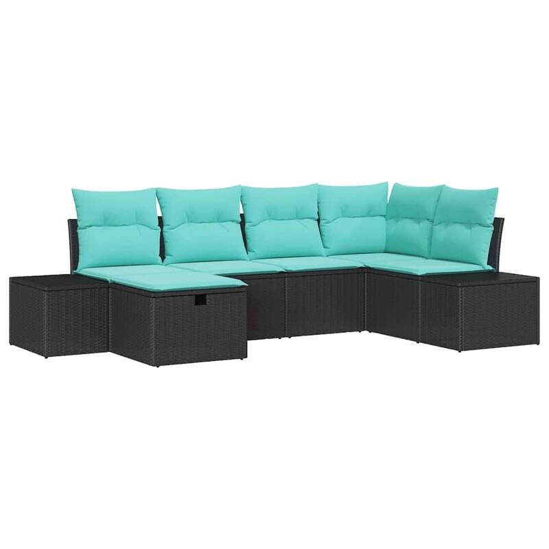 vidaXL Garden Sofa Set with Cushion 6 pcs Black Poly rattan - 61 x 104 x 33