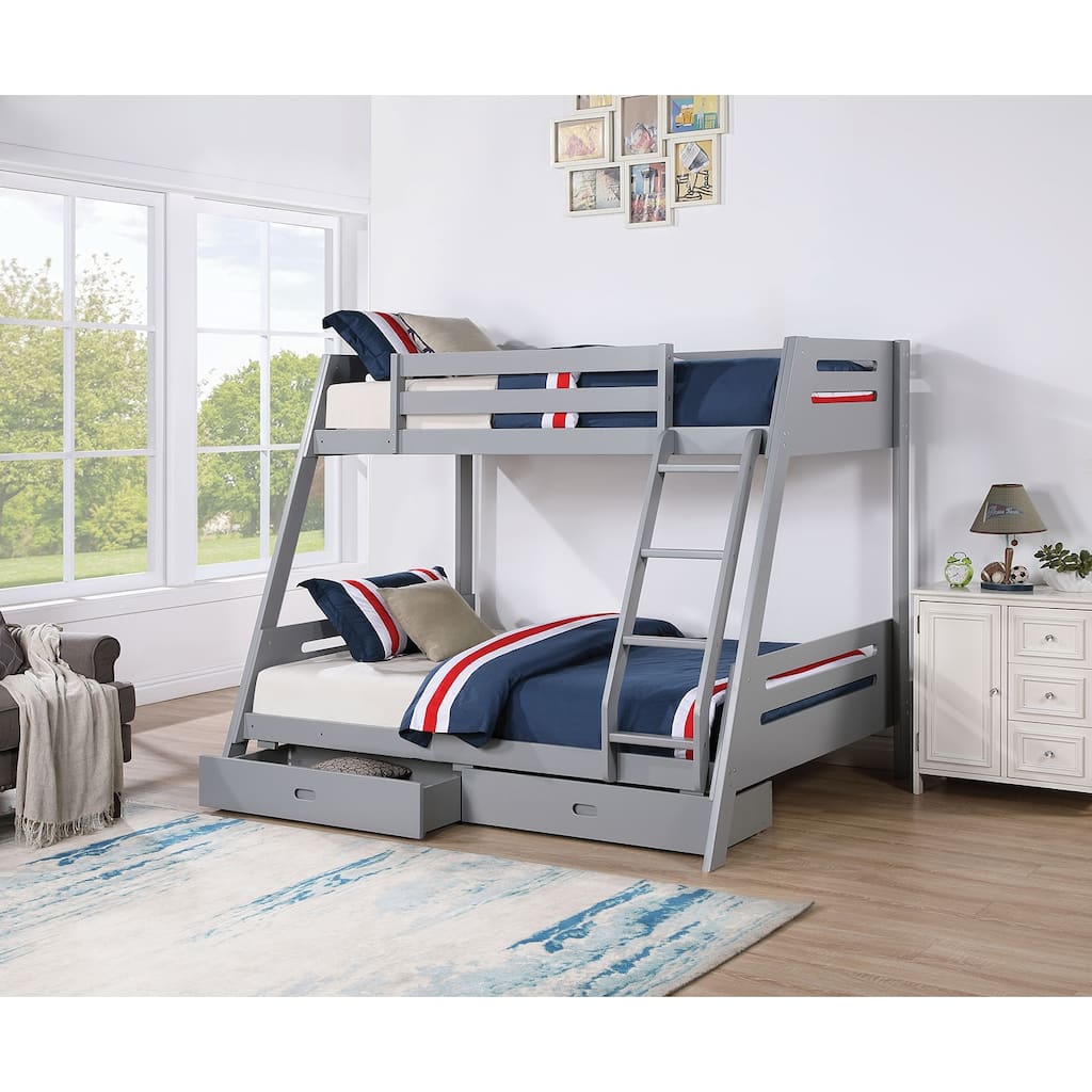 Gray Transitional Bunk Bed with Underbed Drawers and Angled Ladder