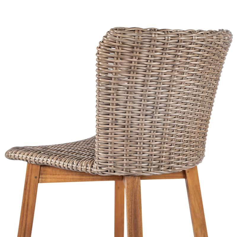 Christopher Knight Home - Lina Acacia and Rattan Outdoor Barstool (Set of 2)