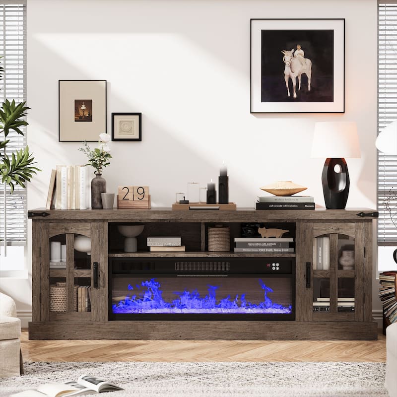 Gymojoy Fireplace 71" TV Stand with 36" Electric Fireplace, Media Console for Up to 80" TVs, LED Lights Entertainment Center.
