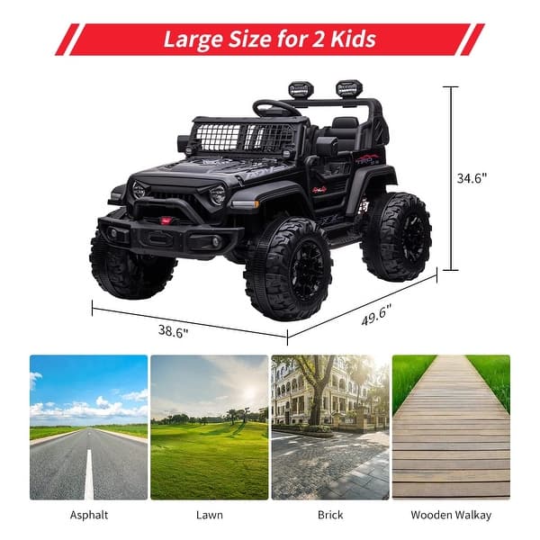 dimension image slide 1 of 3, 24V Kids Ride On Car with Remote Control,Ride On Truck with 2 Seats 20" Extra Large Seat Wide