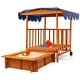 preview thumbnail 1 of 9, Costway Wooden Retractable Sandbox with Cover & Built-in Wheels Kids Natural + Blue