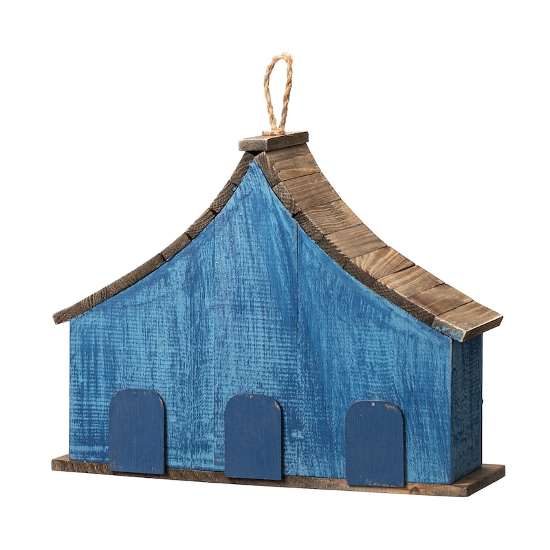 Glitzhome 10.5"H Distressed Solid Wood Birdhouse with 3D Flowers - 10.5"