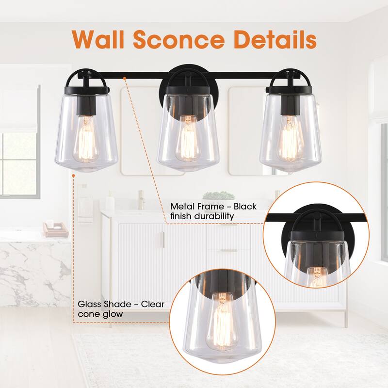 22" Modern 3-Light Glass Bathroom Vanity Wall Light Sconce
