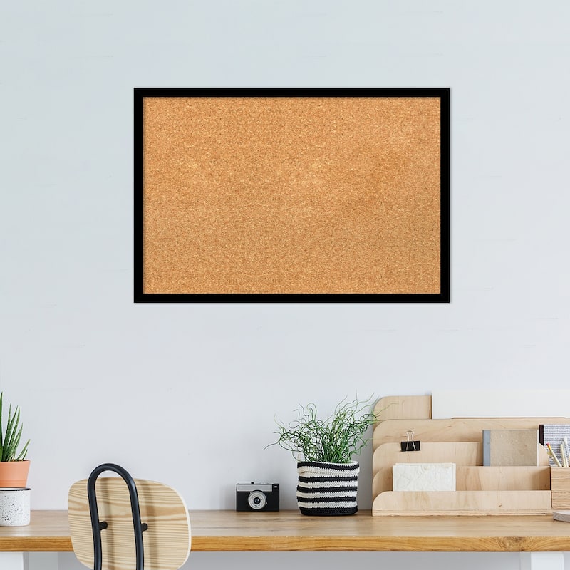 Black Gallery Deep Wood Framed Natural Corkboard Bulletin Board