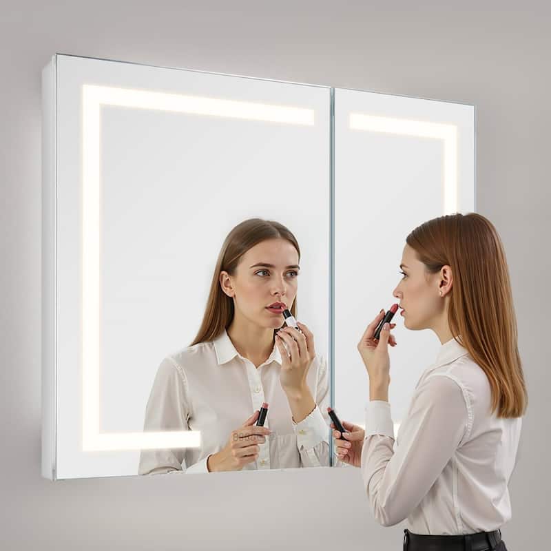 Wall or Recessed Mount LED Lights Bathroom Mirror Cabinet with Anti-Fog and Dimmer Sockets - 36” x 4.9” x 29.9”