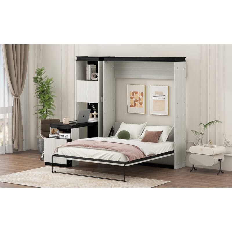 Full Size Murphy Bed with Built-in Desk and Storage - Ideal for Small Spaces, Home Offices, and Guest Rooms