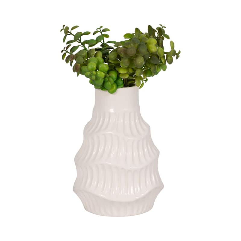 Sagebrook Home White Round Ceramic Wavy Vase