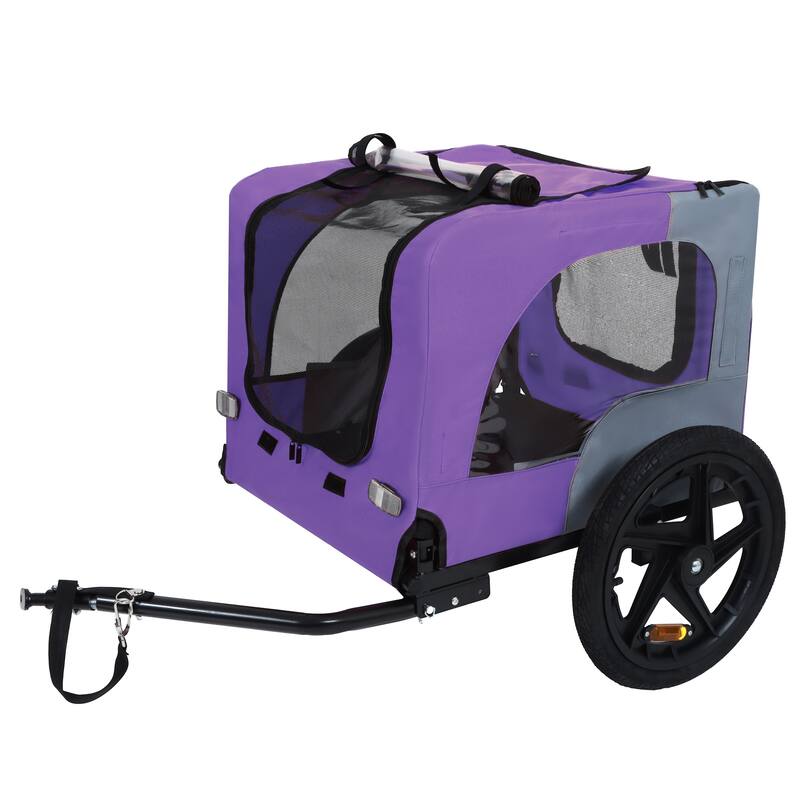 Outdoor Collapsible Pet Bike Trailer With 16-Inch All-Terrain Wheels & Universal Hitch-Foldable Dog/Cargo Carrier Cart