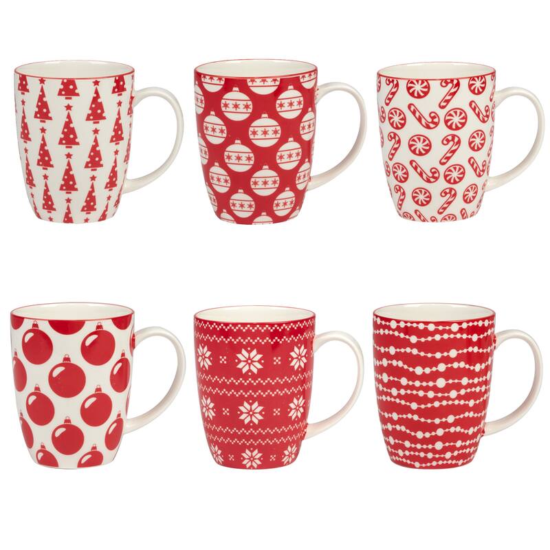 Certified International Peppermint Candy 14 oz. Mugs, Set of 6 Assorted Designs