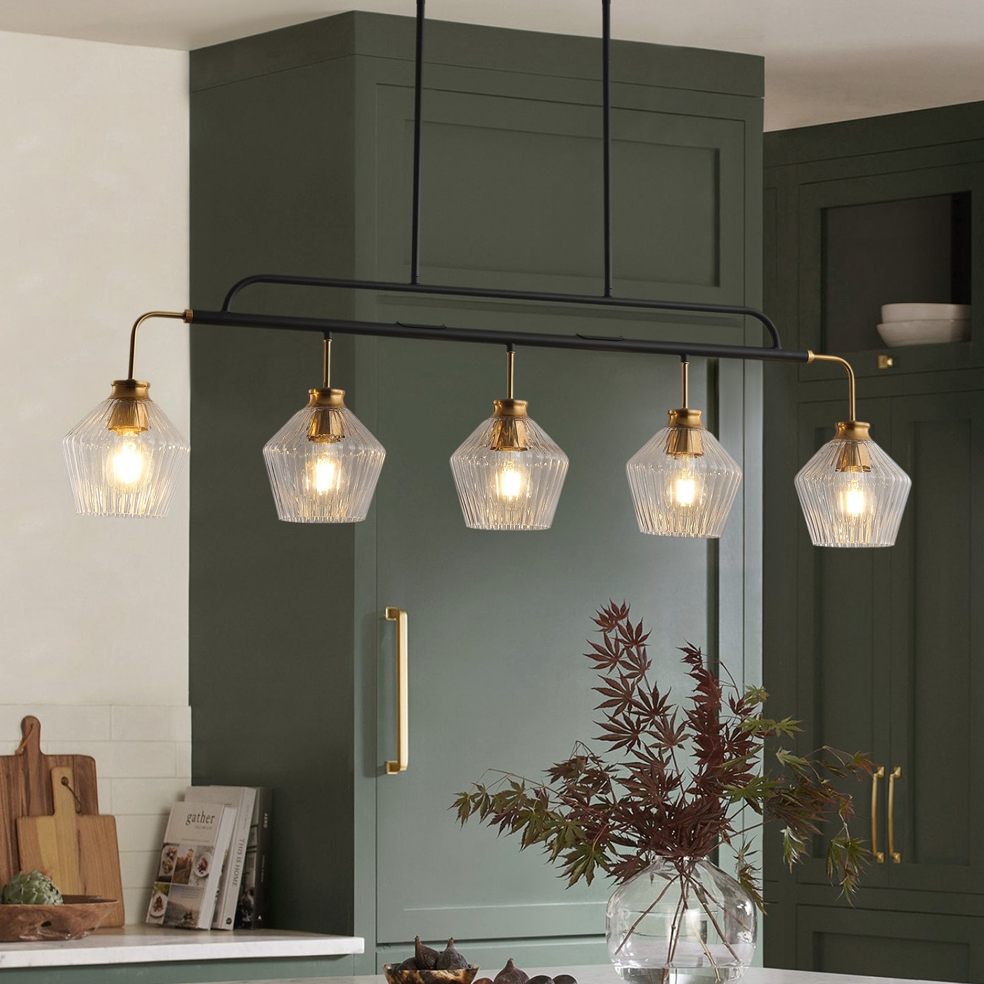 Industrial Black 5-Light Kitchen Island Chandelier for Dining Room