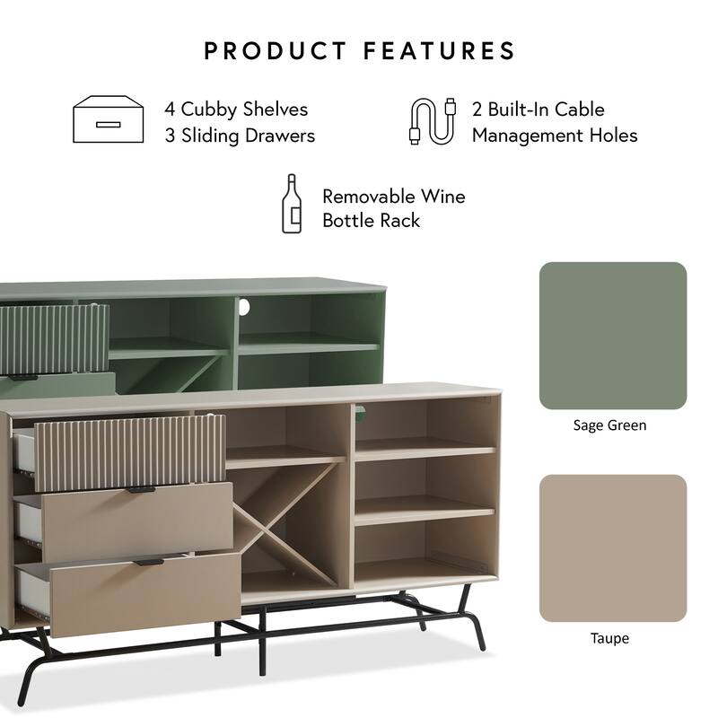 DH BASIC Modern Brown Retro 60-inch Dining Buffet and Sideboard with Wine Storage by Denhour