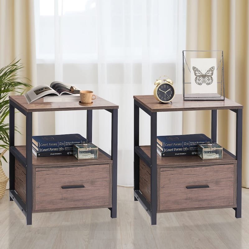 Javlergo (Set of 2) 1-Drawer Nightstand, Modern Square End Side Table for Bedroom, Living Room - Coffee
