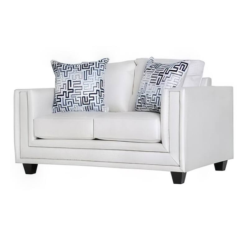 Imna Sofa and Loveseat Set with 4 Accent Pillows, White Blue Chenille