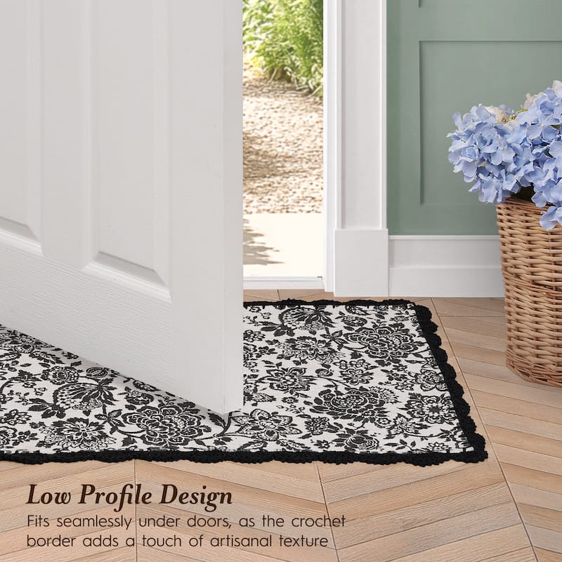 Laura Ashley Cotton Slub Crochet Border Rugs