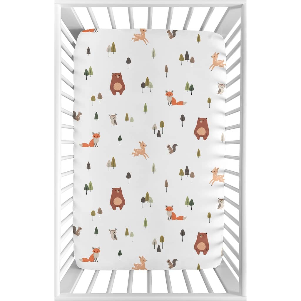Sweet Jojo Designs Woodland Animals Boy, Girl, Unisex/Gender Neutral Fitted Mini Portable Crib Sheet - Sage Green Forest Friends