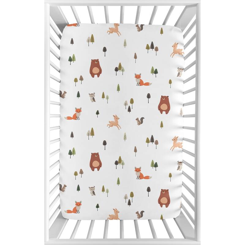 Sweet Jojo Designs Woodland Animals Boy, Girl, Unisex/Gender Neutral Fitted Mini Portable Crib Sheet - Sage Green Forest Friends