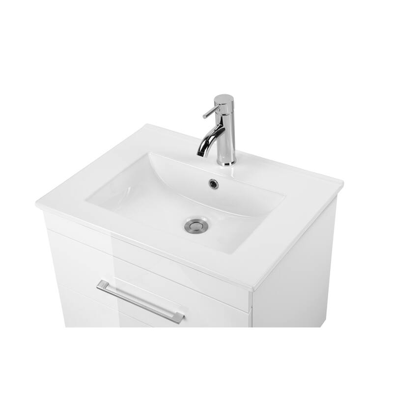 Wood Grain Wall-Mounted Bathroom Vanity with Double Drawers,Soft-Close System,Ceramic Sink,and Aluminum Frame Mirror