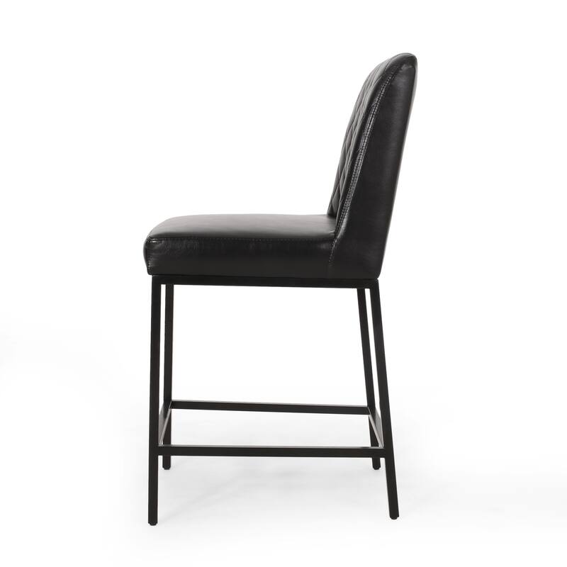 Modern Set of 2 Dining Chairs with Leather Diamond Tufted Back Seat, Metal Legs, Suitable for Bar Counter Dining Room