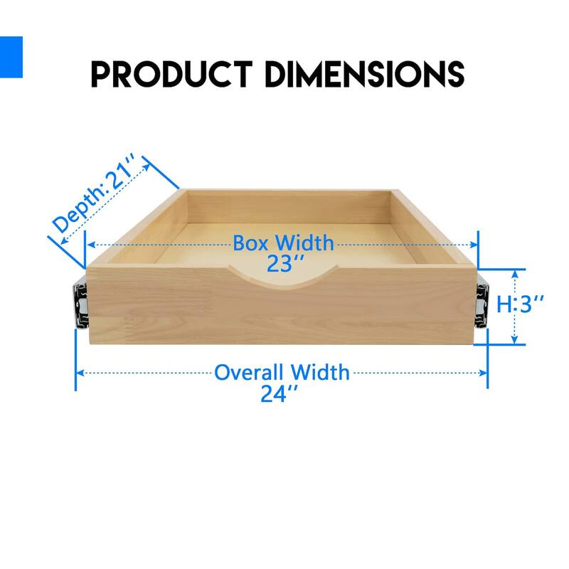 Fully Assembled Soft Close Slide Out Cabinet Drawer for Kitchen - 24"W x 3"H x 21"D Fully Assembly