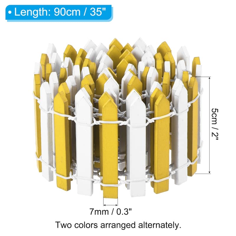 35" L x 2" H Wood Miniature Mini Fairy Garden Picket Fence - 35" L x 2" H - Yellow White