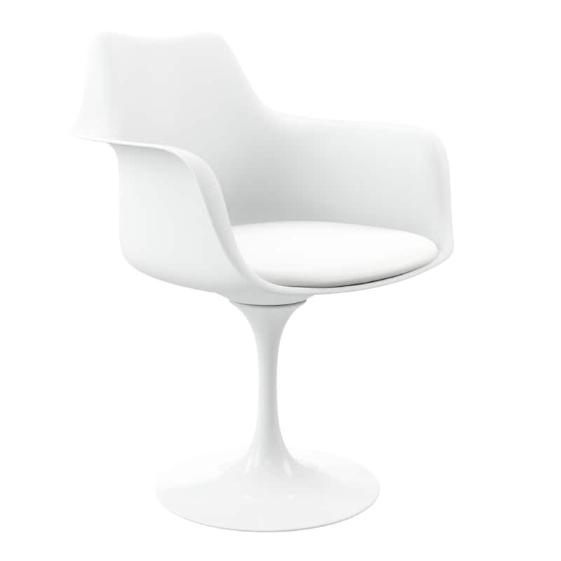 Upholstered Swivel Armchair with Faux Leather and Metal Legs for Dining Room or Office Seating - 31”H x 21”W x 17”D