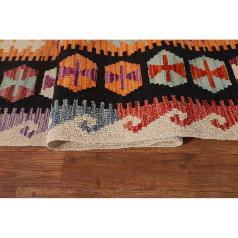 Orange Kilim Area Rug Hand-Woven Reversible Wool Carpet - 8'5" x 11'5"