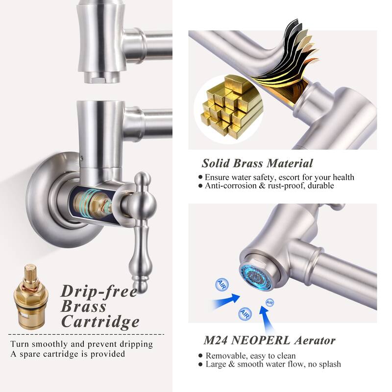 WOWOW Wall Mounted Pot Filler Faucet with Double Joint Swing Arms