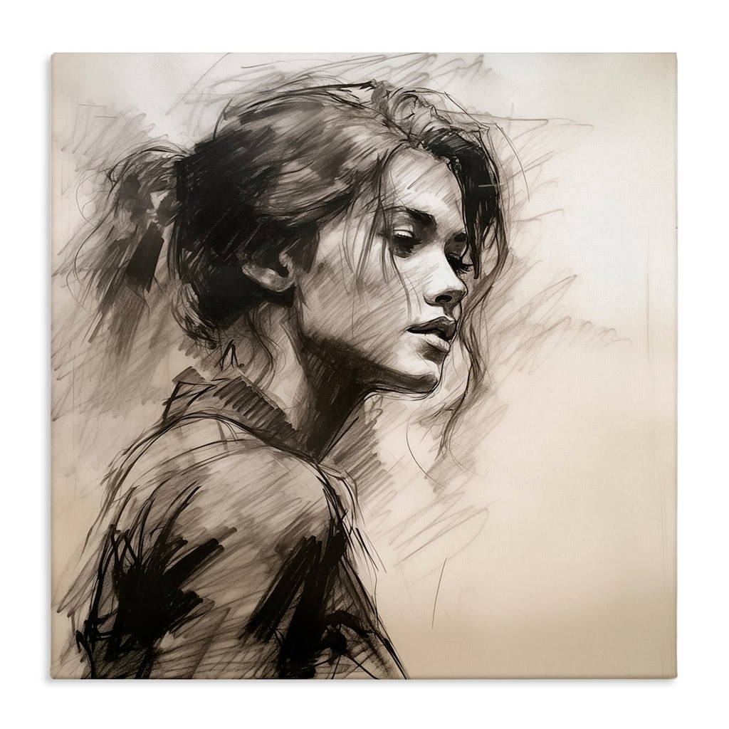 Stupell Traditional Sketch Portrait of Woman Canvas Wall Art Design By Heidi Kuntz