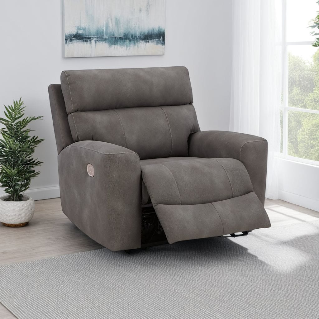 Corbin Power Recliner Chair, Adjustable, USB Port, Gray Faux Leather