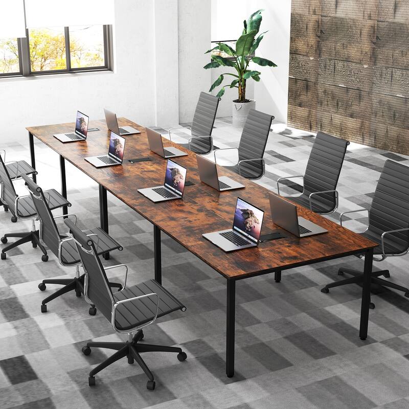 Engineered Wood Conference Table for 10 with Cable Grommets and Metal Frame