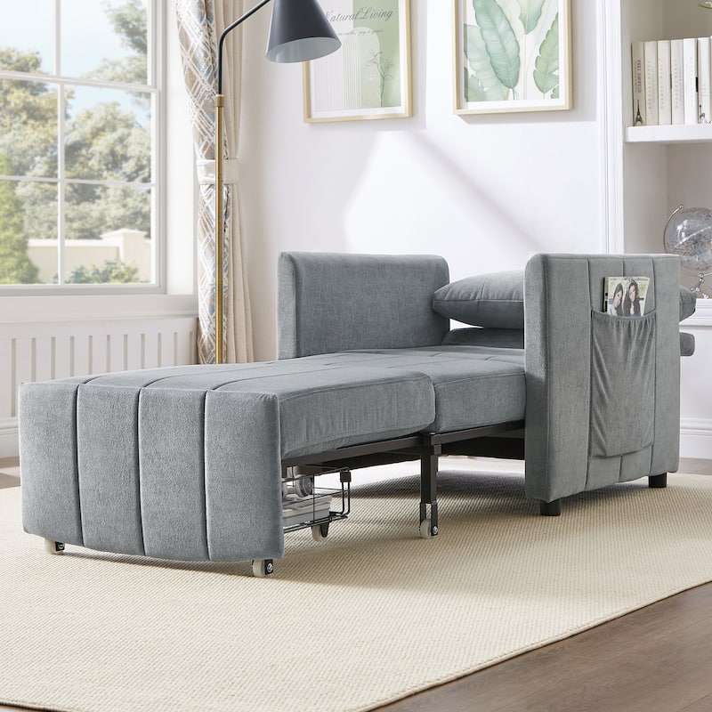 Roomfitters Convertible Sleeper Sofa with Pull-Out Bed 5-Position Adjustable Backrest Side Pockets & Storage Basket