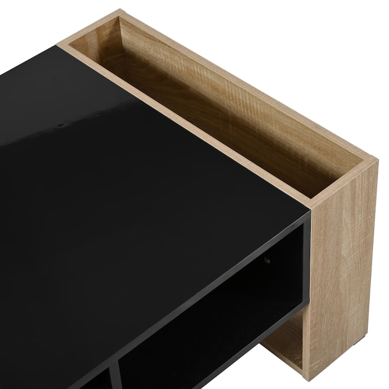 Roomfitters Modern High Gloss Coffee Table with Open Shelf, Practical Rectangle Center Table with Hidden Storage