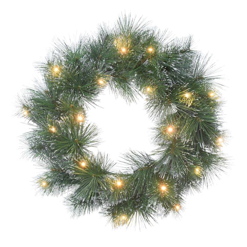 Flocked Glittery Pine LED Artificial Wreath 24 Warm White Lights