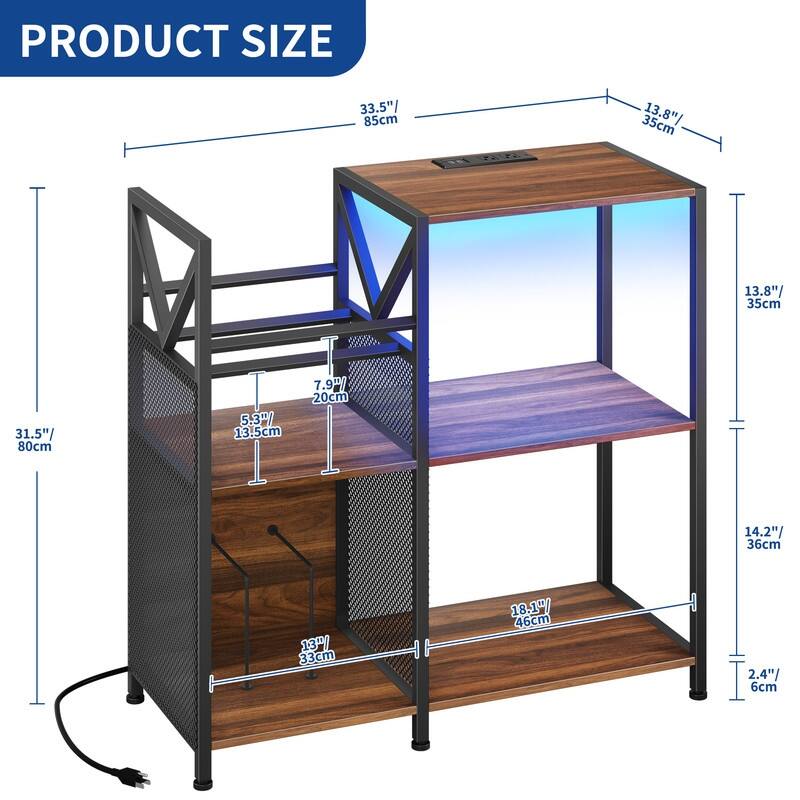 Moasis 3 Tier Record Player Stand with Power Outlets & LED Light