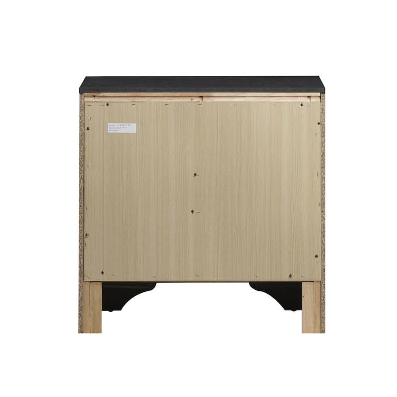 Modern wood nightstand with three drawers and metal handles