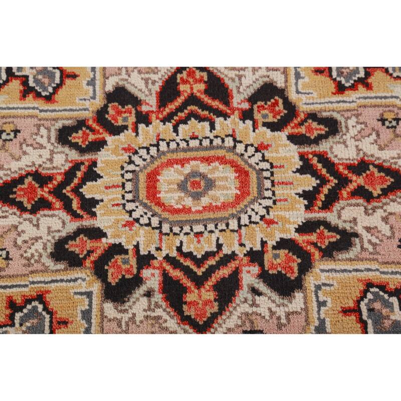 Geometric Heriz Serapi Oriental Rug Handmade Beige Wool Carpet - 7'11" x 9'10"