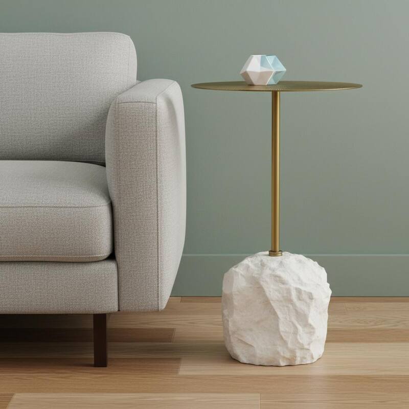 HomeRoots 15" Gold and White Iron and Wood Tray Table - 15.00 in. x 24.50 in. x 15.00 in. - Gold - Iron