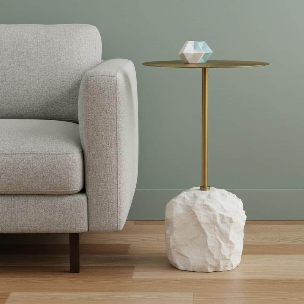 HomeRoots 15" Gold and White Iron and Wood Tray Table - 15.00 in. x 24.50 in. x 15.00 in.