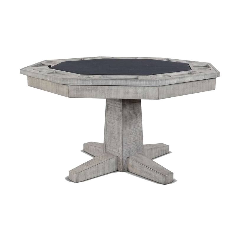 Zeka Game Table w Reversible Dining Top, Gray Mahogany Wood 53 Inch