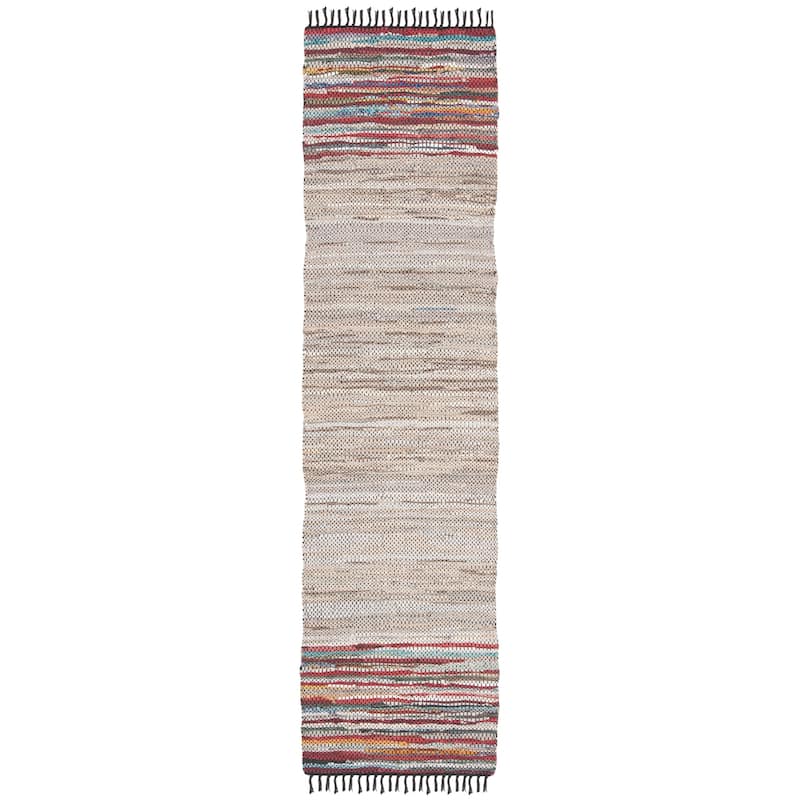 SAFAVIEH Handmade Vintage Boho Leather Andria Modern Stripe Leather - 2' 3" x 6' - Beige/Multi - Runner