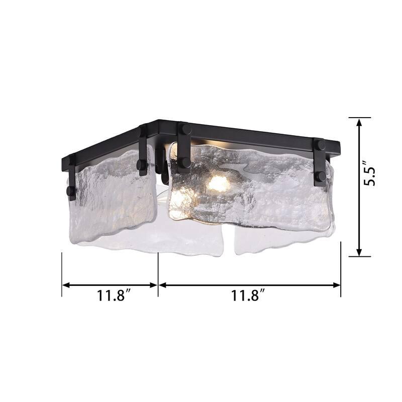 Laia 11.8" Black 2-light Hand Crafted Glass Square Flush Mount - 11.8" W x 5.5" H x 11.8" D
