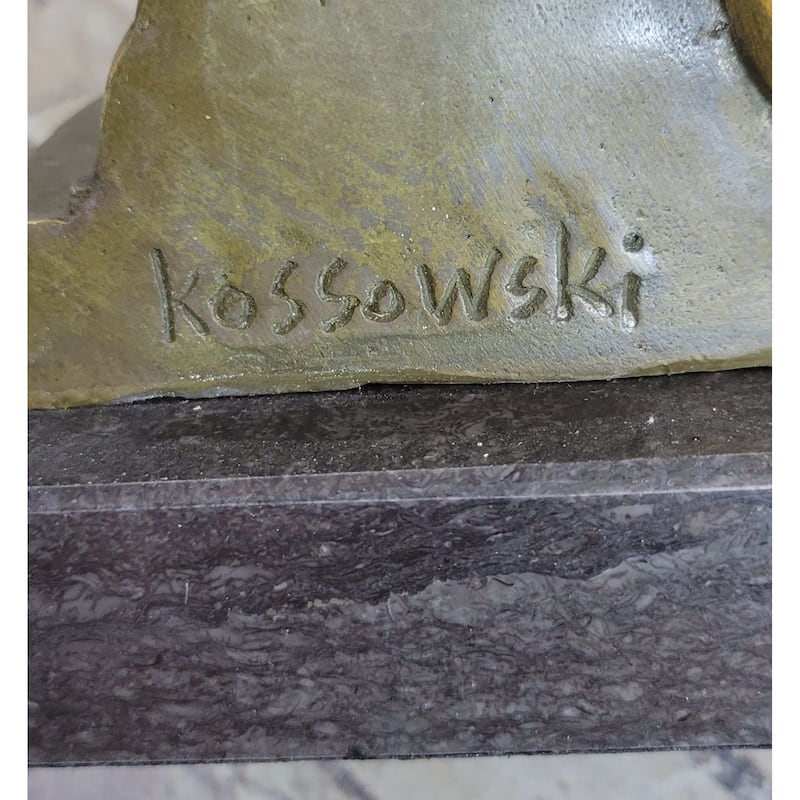 Vintage Banjo Playing Sitting Woman Sculpture Bronze Statue Figurine By Kossowski