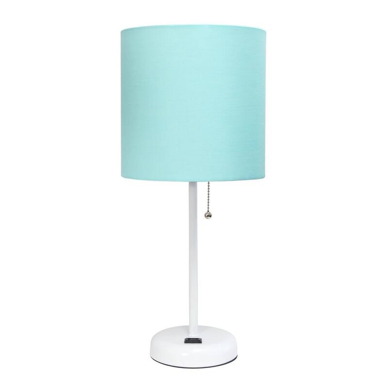 19.5 in. White Finish Table Lamp with Blue Shade, Durable Stick Lamp for End/Side Tables
