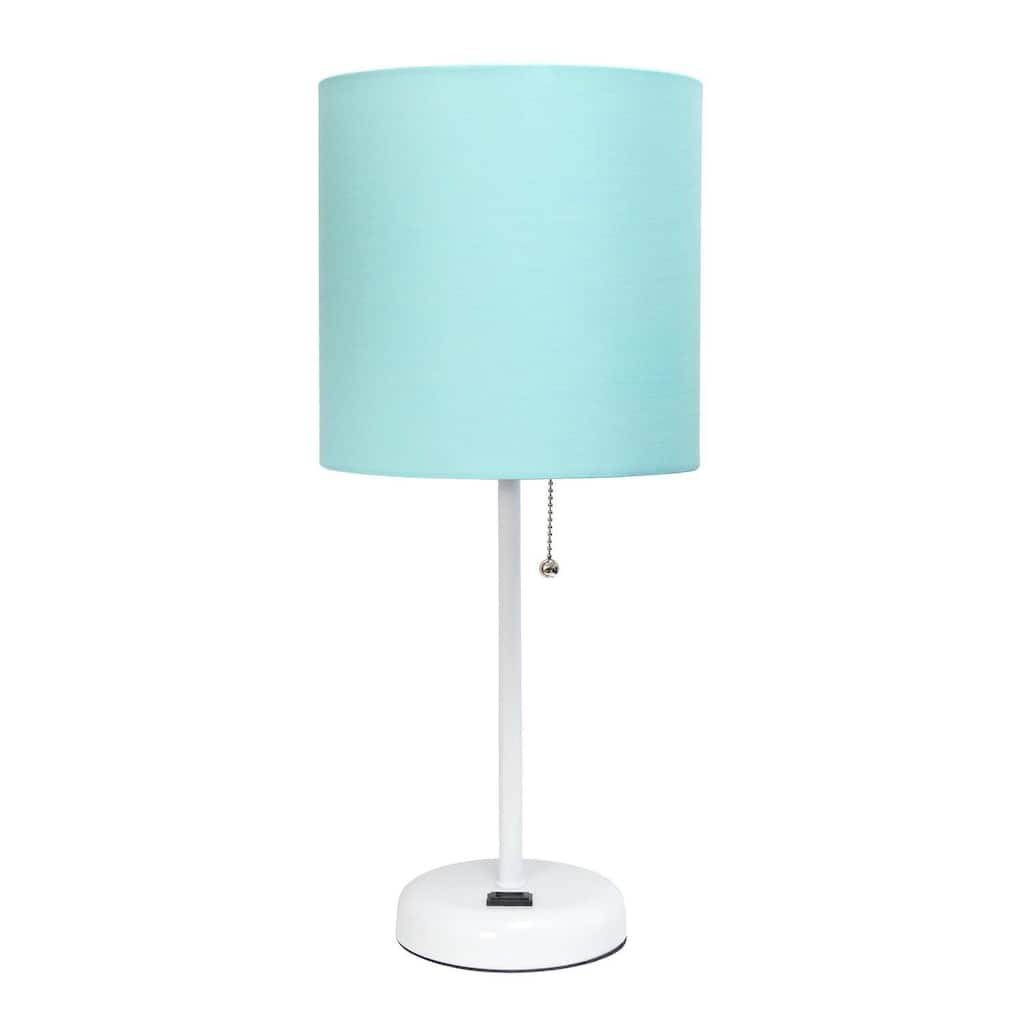 19.5 in. White Finish Table Lamp with Blue Shade, Durable Stick Lamp for End/Side Tables